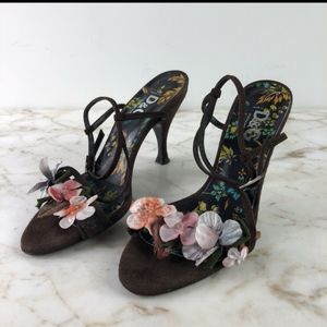 D&G Suede Slingback Sandals With Flowers